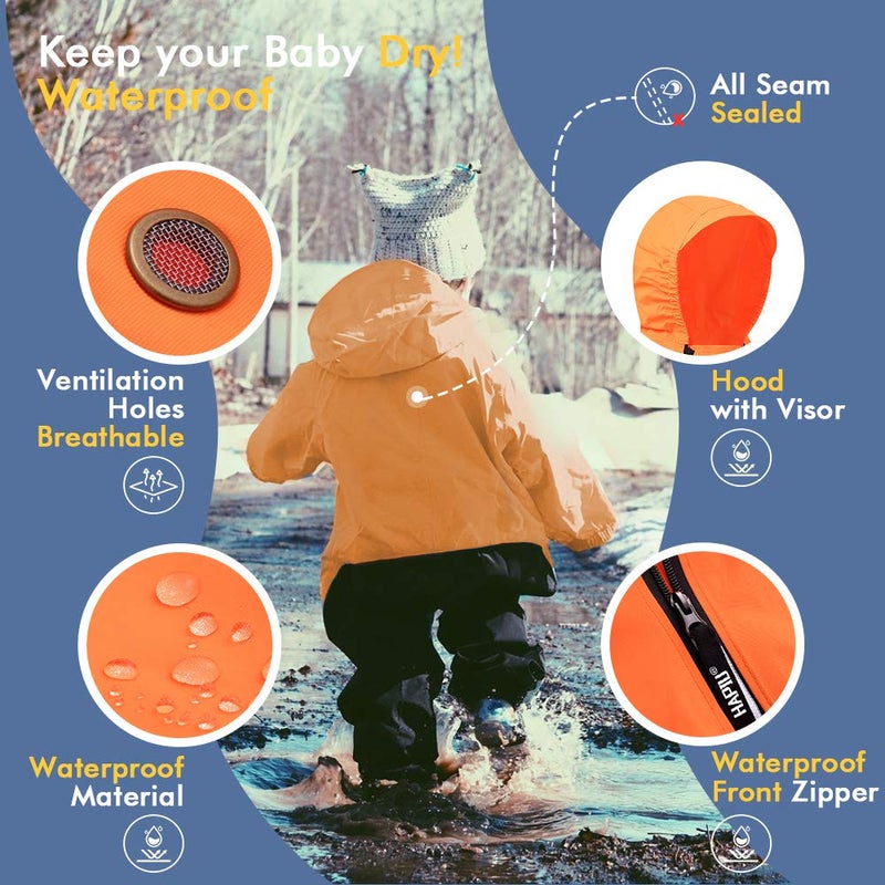 HAPIU Kids Toddler Rain Suit Muddy Buddy Waterproof Coverall,Vibrant Orange,3T,Original - Image 2